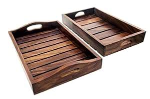Rifa Artism Handmade Decorative Teak/Sheesham Wood Serving Trays Set of ...