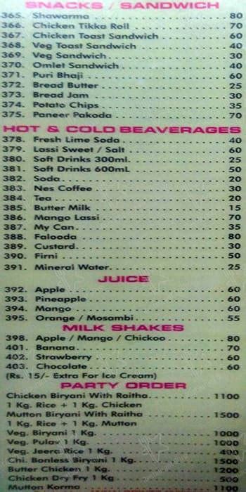 Menu at Victory Restaurant, Mumbai, Sujata Mansion