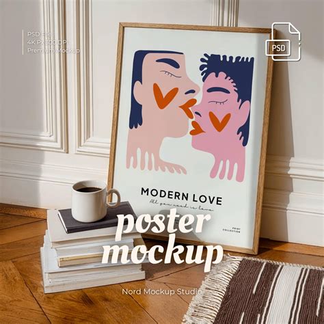 Vertical Frame Mockup PSD, Wooden Frame Mockup on Floor, Artwork Frame ...