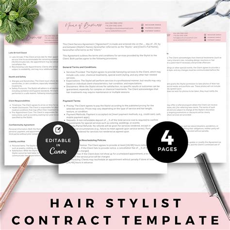 Hair Stylist Contract Template for Hairdresser Service Agreement Form ...