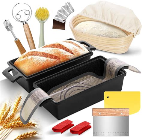Amazon.com: Cast Iron Loaf Pans for Baking Bread 9 x 5in, 2 Piece Pre ...