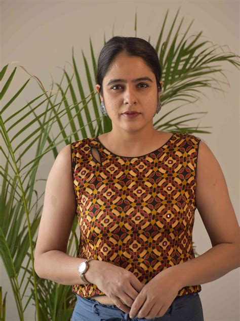 Buy Sunshine Yellow Ajrakh Mashru Silk Blouse Online | Sundarii