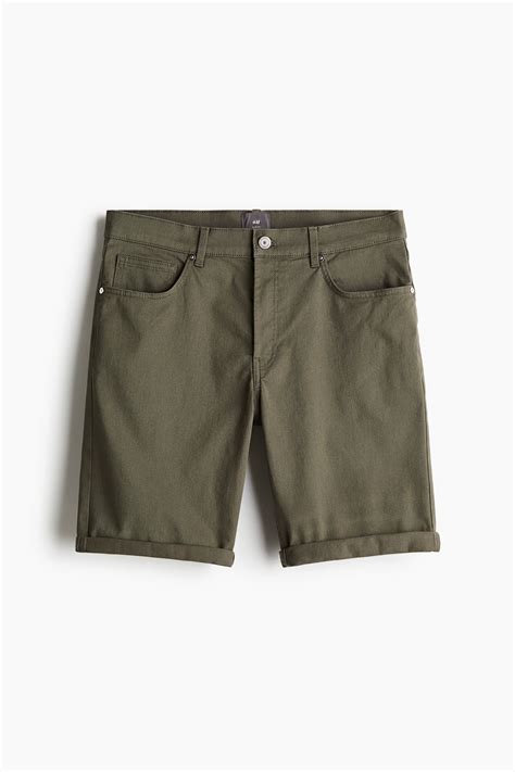 Slim Fit Cotton twill shorts - Dark khaki green - Men | H&M US