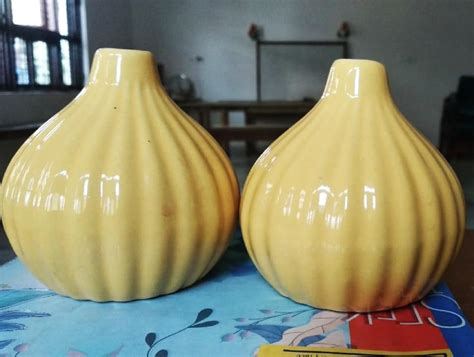 Mkd2 Rise Ceramic Reed Diffuser Pot/Flower Pot Set of 2 (Light Yellow ...