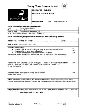 Fillable Online cherrytree herts sch Y3 4 Mountfitchet Castle consent ...