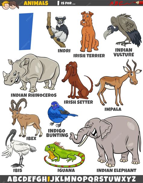 Ilustración de dibujos animados de personajes animales para la letra I ...