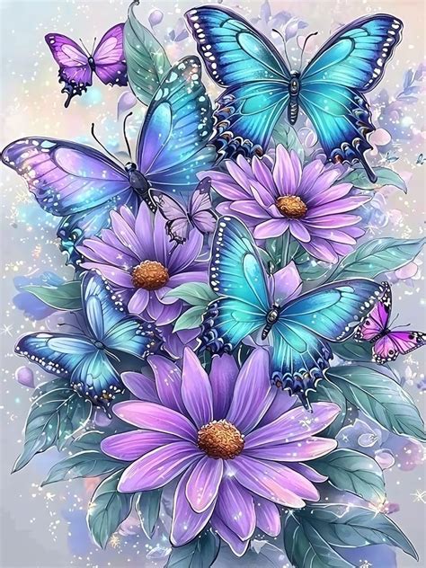 DIY Butterfly Diamond Art Kits for Adults Beginners,Easy Flowers 5D ...