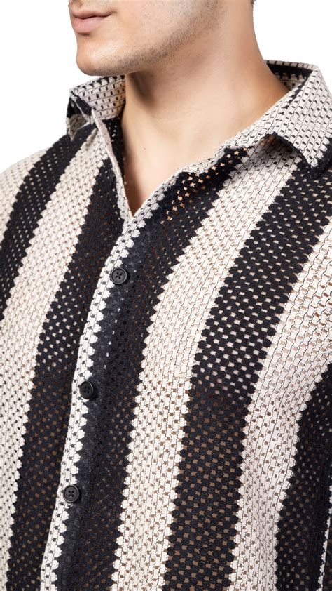 Black And White Big Stripe Full Sleeve Crochet Shirt – TBS-THEBARGAINSTREET