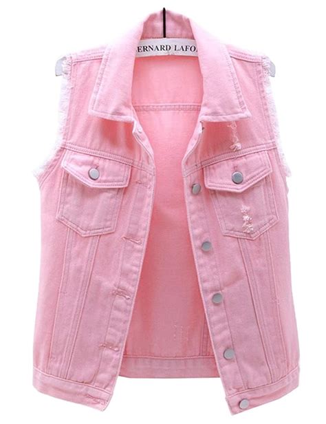 Buy PEHMEA Women's Girls Distressed Sleeveless Button Up Cropped Jean ...