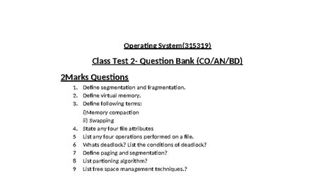 Operating System (315319) Unit Test 2 Question Bank & Solutions - Studocu