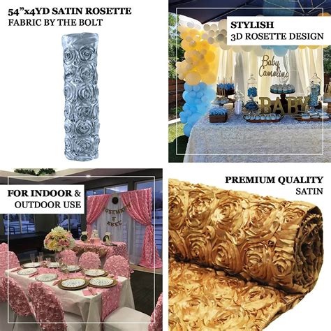 54" X 4 Yards White Satin Rosette Fabric by the Bolt | eFavorMart