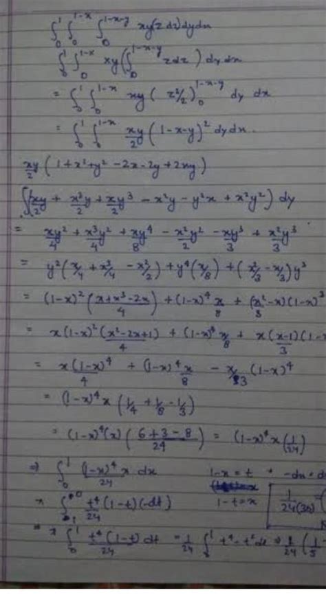 [tex]\int_{0}^{1} \int_{0}^{1-y} \int_{0}^{1-y-z} z \, dz \, dx \, dy ...