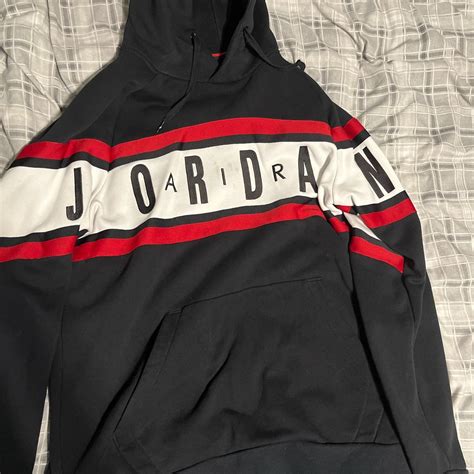 Jordan Air Red, Black and White hoodie Mens Large - Depop