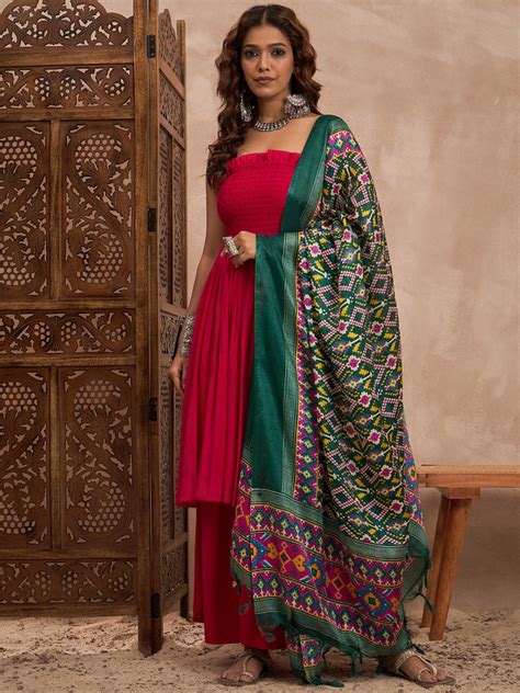 Rani Pink Offshoulder Set With Patolla Dupatta