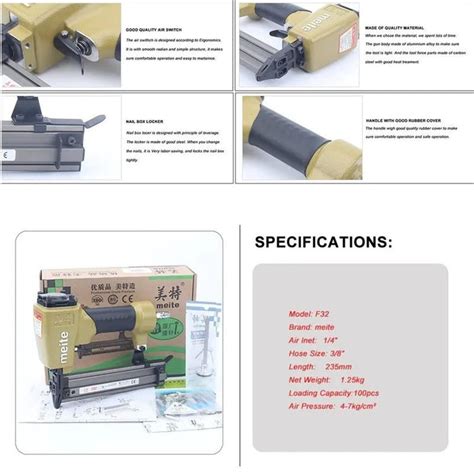 Nailer F32 Pneumatic Brad Nailer Gun Air Stapler Tools, Air Powered Na ...