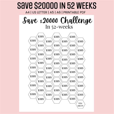 $20000 Saving Challenge 52 Weeks