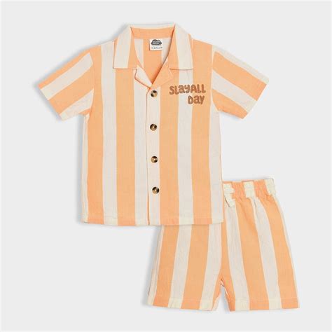 Mi Arcus - Happy Summer Apricot Stripes Baby Shirt & Shorts Set - Kids ...