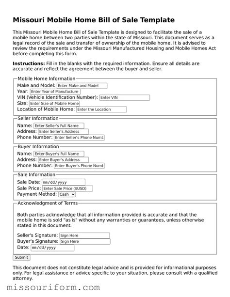 Get Missouri Mobile Home Bill of Sale Form > All Missouri Forms
