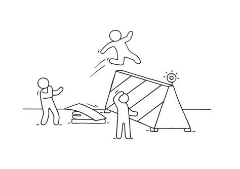 Sketch of little people with bariier doodle cartoon scene about ...