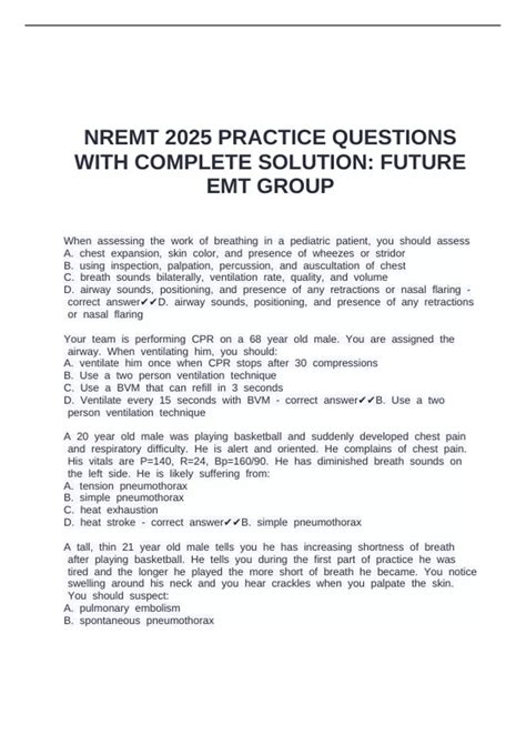 NREMT 2025 PRACTICE QUESTIONS WITH COMPLETE SOLUTION: FUTURE EMT GROUP ...