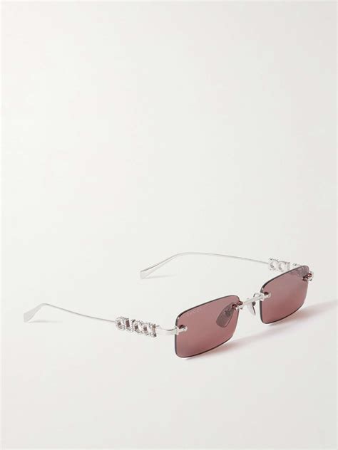 GUCCI EYEWEAR Rectangular-Frame Rimless Silver-Tone Sunglasses for Men ...