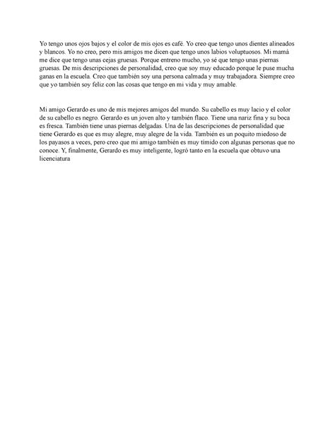 Como te describes - spanish HW - Yo tengo unos ojos bajos y el color de ...