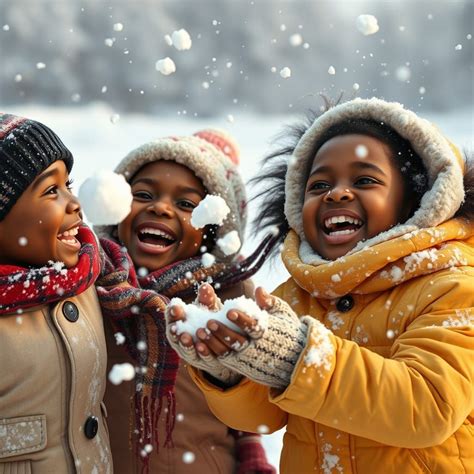 Children playing with snow. - Joyful Black Children Play in...