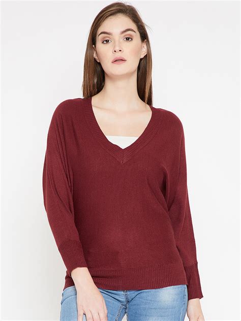 Buy RARE Women Maroon Solid Pullover - Sweaters for Women 7424332 | Myntra