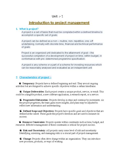 PM unit-1 - this is the notes of project management - Unit :- 1 ...