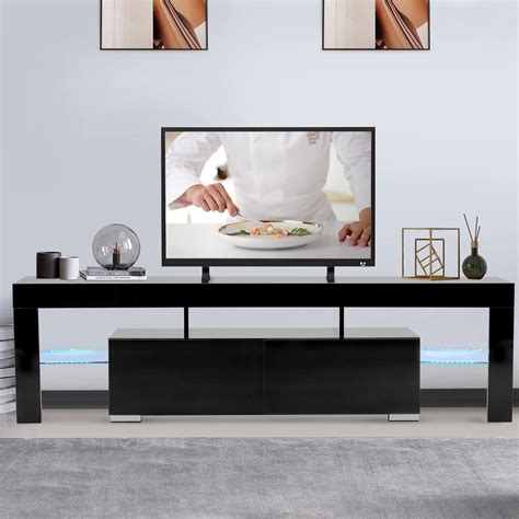 Buy Black Modern TV Stand, LED TV Stand w/16 Colors Changing&Remote ...