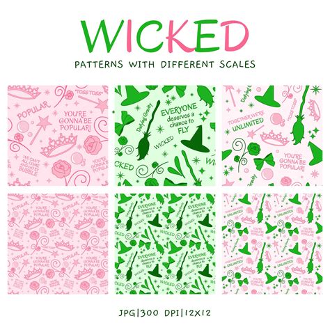Wicked the Musical Movie Seamless Pattern, Team Elphaba, Team Glinda ...