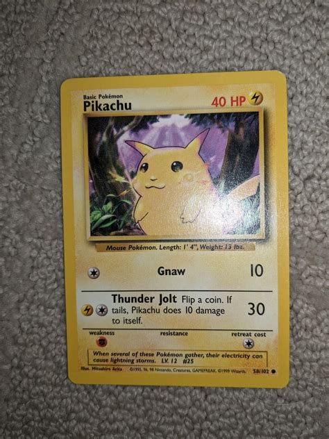 Pikachu Yellow Cheek Gnaw Pokemon Card 58/102 Rare First Edition | eBay