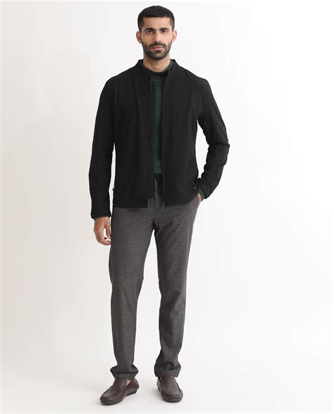 Rare Rabbit Men's Rion Black Polyester Plain Regular Fit Full Sleeve H