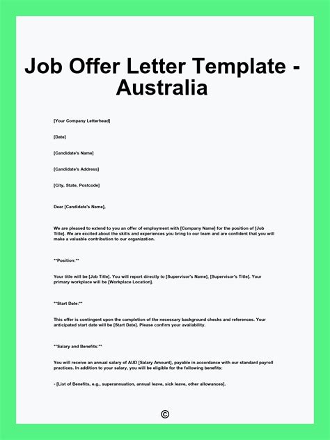 Job Offer Letter Template - Australia