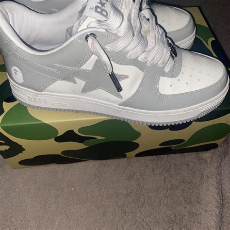 Bapestas white and grey size 8 men 100% AUTHENTIC!!!... - Depop