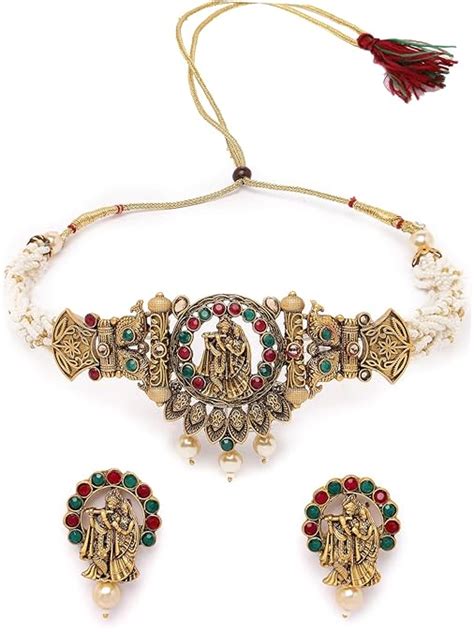Sukkhi Innovative Temple Gold Plated Red & Green Stone Temple Choker ...