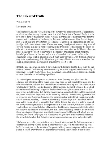 The Talented Tenth: W.E.B. DuBois and the Education of Exceptional Negroes - Studocu