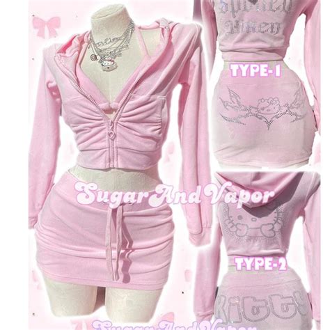 Sugar and vapor hello kitty rhinestone set • bikini... - Depop