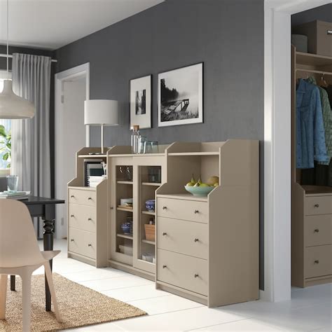 HAUGA storage combination, beige, 244x46x116 cm (961/8x181/8x455/8") - IKEA