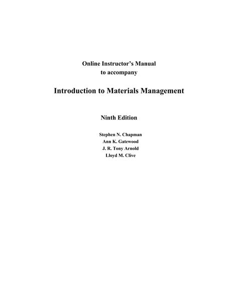 Introduction to Materials Management, 9th edition By Stephen N Chapman Solution Manual by Ace ...