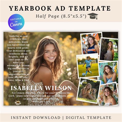Half Page Yearbook Ad, Editable Senior Yearbook Ad Template, Graduation ...