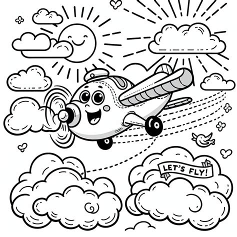 Coloring Page: Adventurous Airplane Color Page for Kids