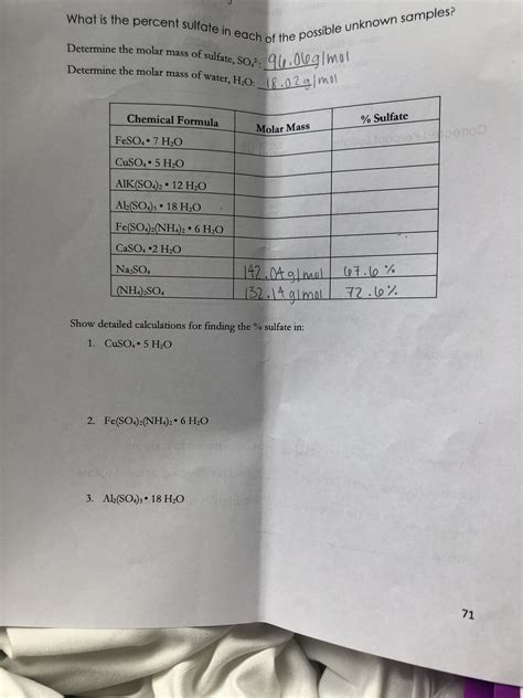 Answered: What is the percent sulfate in each of the possible unknown ...