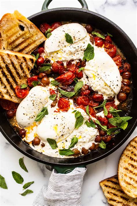 Bursting Cherry Tomatoes and Burrata Appetizer - Fit Foodie Finds