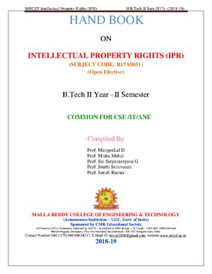 Unit 4 IPR - unit 4 full notes - Unit-4 INTELLECTUAL PROPERTY RIGHTS ...