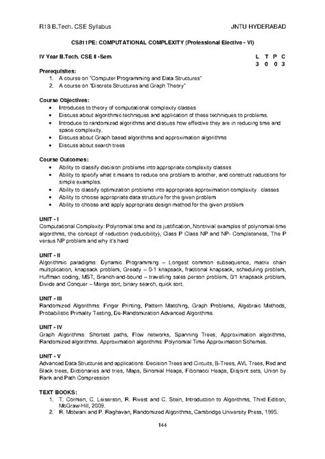 R18 B.Tech. CSE CS811PE: Computational Complexity Syllabus - Studocu