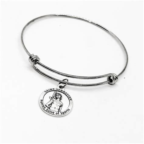 Saint Sebastian Patron Saint of Sports Charm Bangle Bracelet, With God ...