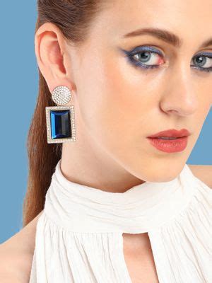 Buy SOHI Women Blue Gold Plated Drop Earrings Online
