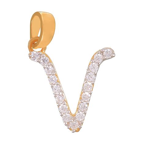 Mahi Gold Plated Vibrant V Initial Pendant of Brass Alloy with CZ for ...