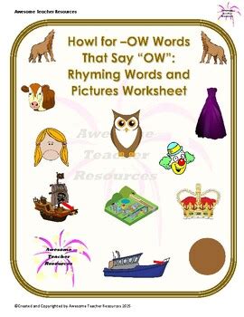 Howl for -OW Words that Say OW! Rhyming Words and Pictures Worksheet